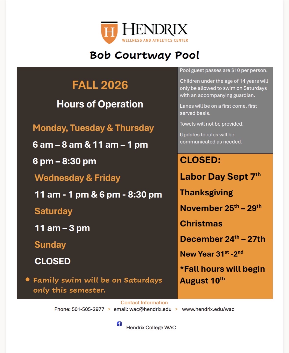 2026 Fall Pool Hours 2026 Fall Pool Hours
